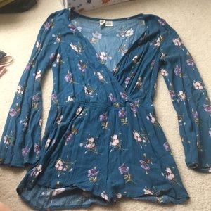 Teal floral romper, size M